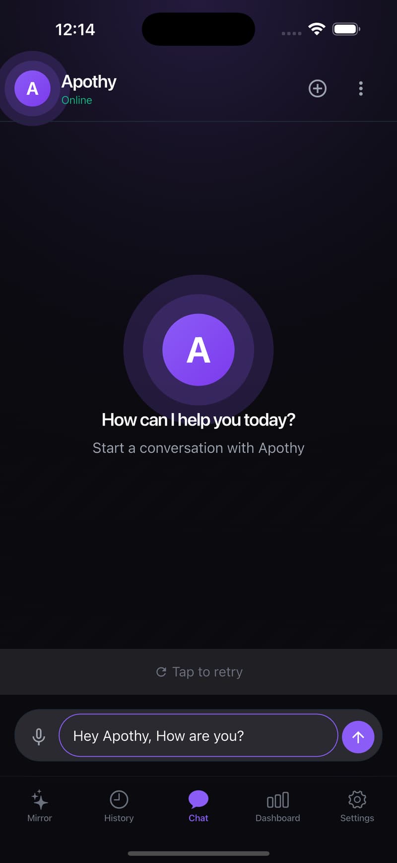 Apothy chat screen with the prompt How can I help you today